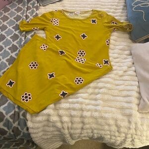 LuLaRoe Midi Dress in Mustard with Black and Pink Accents